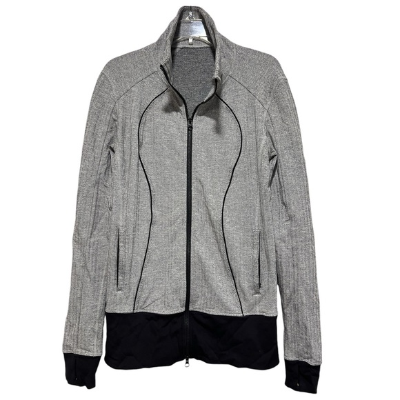 Lululemon Nice Asana Jacket  Heathered Herringbone Black White Size 10 - Picture 7 of 16